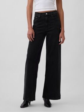 Gap Stride Wide Leg High-Rise Jeans in Washed Black- size 30